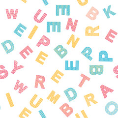 ABC seamless pattern in simple cartoon style. Cute alphabet print - hand drawn childish seamless pattern design. Digital paper.