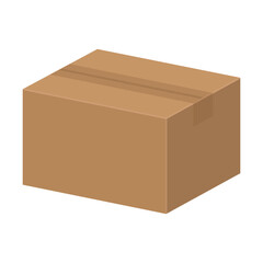 Closed cardboard box sealed with tape without background