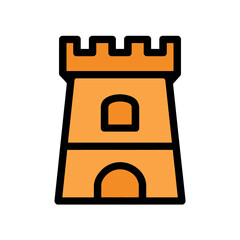 Orange castle stands isolated on plain backdrop illustration