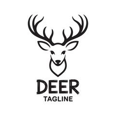 Elegant Black Line Art Deer Logo with Floral Accents