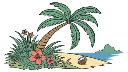 Obraz premium Tropical Palm Tree Illustration.Tropical Beach Elements. Coconut Tree Vector Graphic