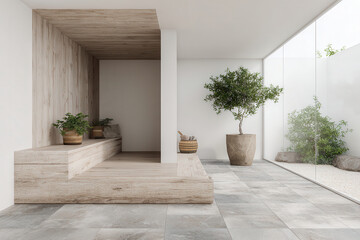 photorealistic ultraminimalist bedroom interior featuring wooden accents perfect for modern website homepage