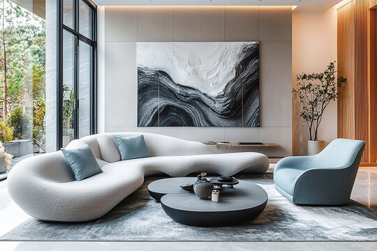 Transform your chic living room with a wavy sofa modern aesthetics interior design cozy environment elegant viewpoint stylish concept