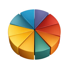 Obraz premium Colorful 3d pie chart divided into ten segments isolated on transparent background