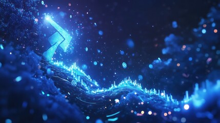 Abstract digital arrow rising through data waves.  Possible use stock photo for technology, growth, progress