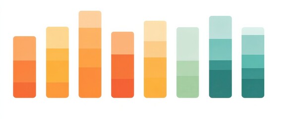 Obraz premium Marketing metrics traffic concept. Color palette featuring shades of orange and teal in vertical bars.