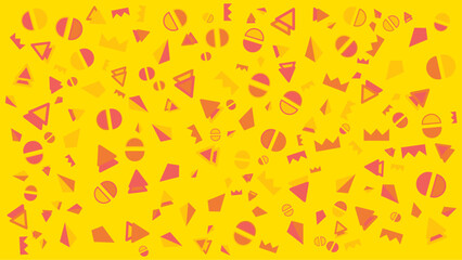 Yellow background with scattered geometric shapes. Vector illustration for presentation, creative project, and poster.
