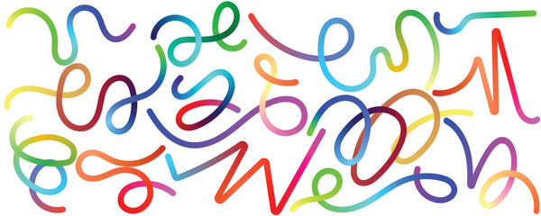 Minimalist Abstract Gradient Line Backgrounds. Abstract Gradient hand drawn Lines Set. Curved Rainbow Gradient Shapes with blank area for copy space paper size vector illustration.EpS10
