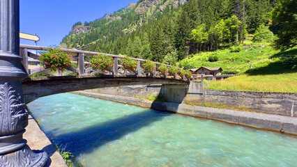 bridge over the river in gressoney italy 