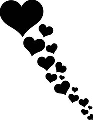 Black hearts cascading against a white background minimalist illustration © pixelVista