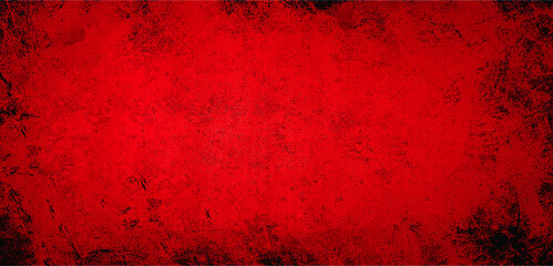 Red textured concrete grunge wall background. Dark edges .Red velvet fabric texture used as...