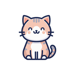 Cute cartoon cat with a happy expression, sitting against a simple white background