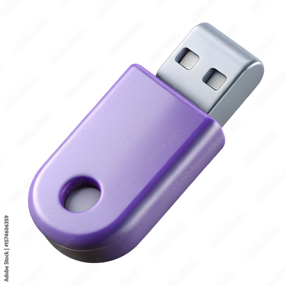 Poster purple usb drive data storage device portable memory stick thumb drive isolated render