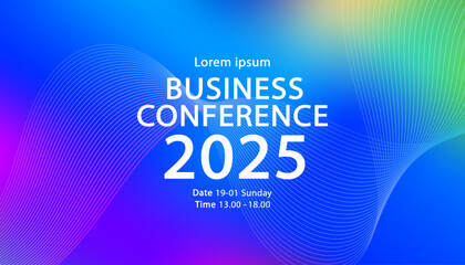 A professional blue banner design announcing a Business Conference 2025 with space for text. Ideal for event promotion, corporate communication, and digital marketing materials.