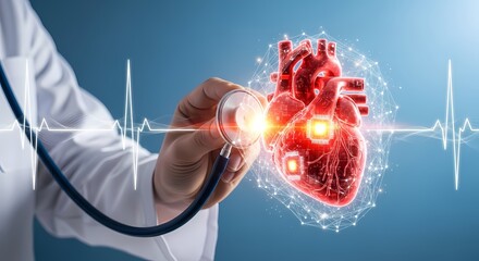 Digital Heart Exam Doctor Stethoscope Futuristic Technology