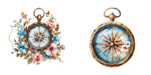 compass watercolor vector illustration © Dar