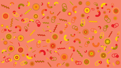 Pink background with scattered geometric shapes. Vector illustration for presentation, creative project, and poster.