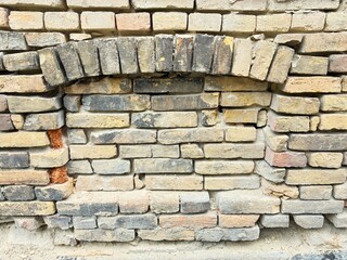 Old building brick structure, brick arch.
