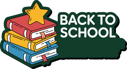 Illustration of stacked books with star and back to school special offer text on a light background