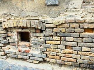 Old building brick structure, brick arch.