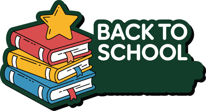 Illustration of stacked books with star and back to school special offer text on a light background