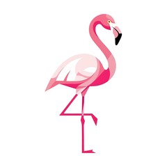 Obraz premium Pink Flamingo Illustration: Geometric Bird Standing on One Leg, White Background
