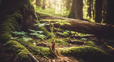 Surreal Landscape of a Floating Ginseng Root