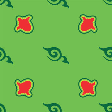 Islamic tulip, floral geometry. Tatar seamless pattern. Culture of the Tatar people, symbols of green and red