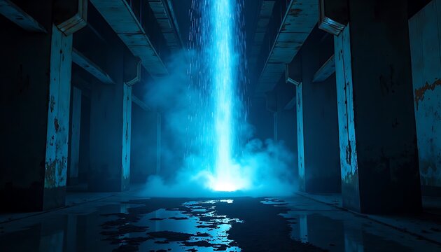 Blue Light in Abandoned Building