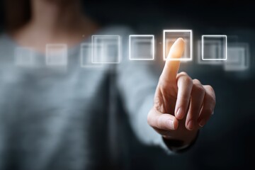 Woman Using Touchscreen Technology for Digital Interaction and Selection