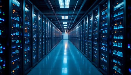 Obraz premium Server Room with Racks and Lights