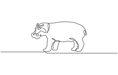 Big cute hippo simple line art illustration. Continuous one line draw of hippopotamus design, Vector Wild Savage Animal Icon.