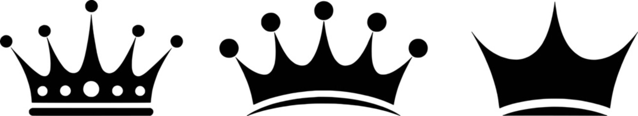 Black royal crowns with circular and pointed embellishments symbol regal © pixelVista