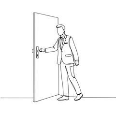 Businessman opening door in professional suit with confident posture  