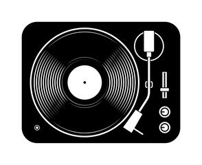 simple classic black vinyl music lp record player turntable symbol vector isolated on transparent background