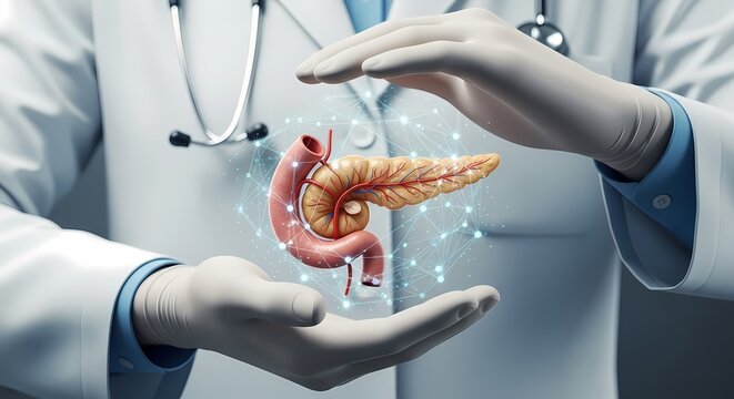 Pancreas Anatomy Doctor Hands Medical Illustration