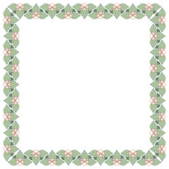 Floral square frame with place for text. Linear ornament of moss green plants on white background. Traditional shamrock repeating ornament for cards, album page, etc.