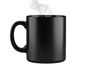 3D Render of Matte Black Mug with Hot Beverage and Steam, isolated on transparent background PNG