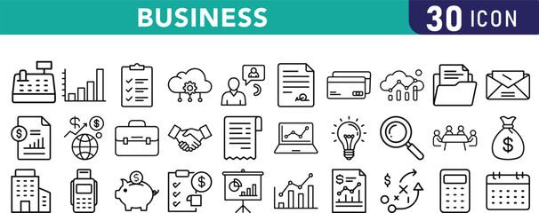 Vector art of a collection of 30 business and finance icons