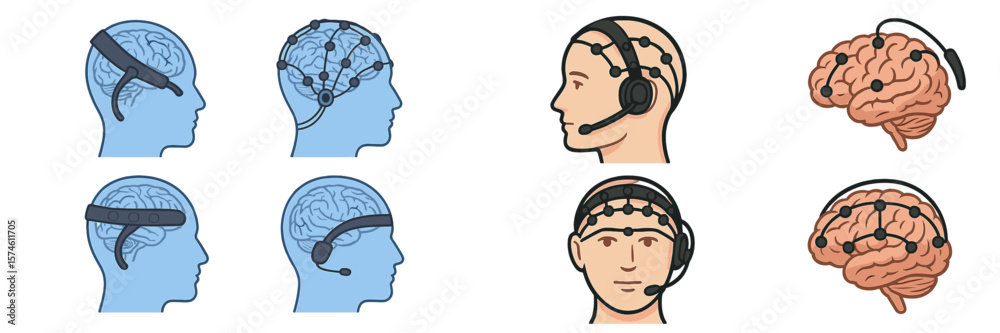 Poster new technology explores brain-computer interfaces through headsets and sensors for cognitive interac