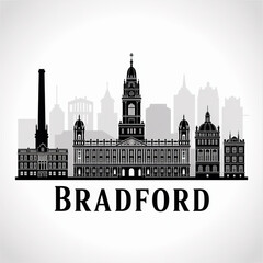 Fototapeta premium Bradford Skyline Silhouette - Historic English Industrial City Vector Illustration