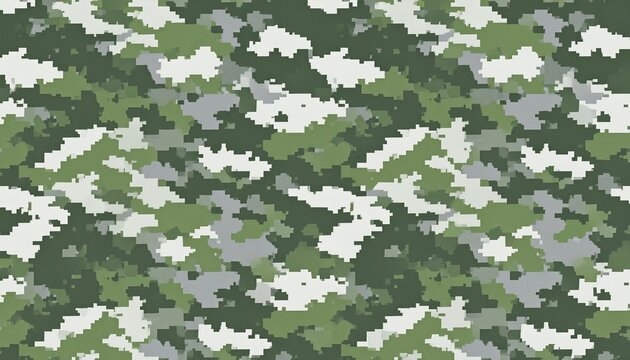 Military pixel flecktarn camouflage green grey khaki woodland camo texture pattern horizontal banner illustration wallpaper.