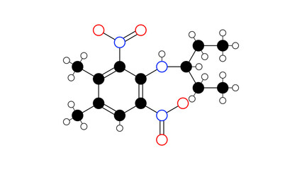 Naklejka premium pendimethalin molecule, structural chemical formula, ball-and-stick model, isolated image herbicide