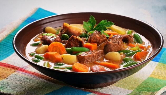 colorful close up shot of malagasy romazava with meat and vegetables