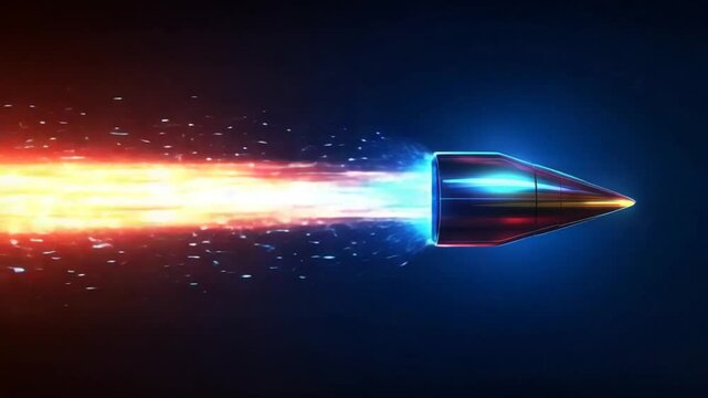 Abstract bullet shooting across the screen with blue and red fire trail effect
