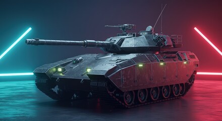 Futuristic Tank: Neon Lights Military Vehicle