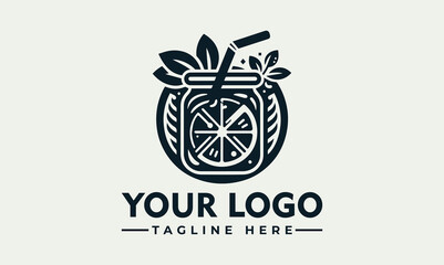 A stylized logo featuring a refreshing citrus drink in a jar with leaves and a straw.