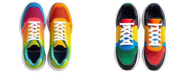  Top View of Colorful Casual Sneakers Pair, Transparent Background