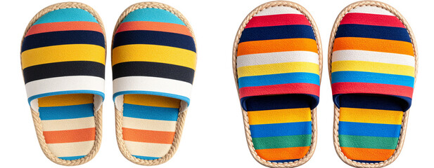 Obraz premium Top View of Colorful Striped Espadrilles, Transparent Background