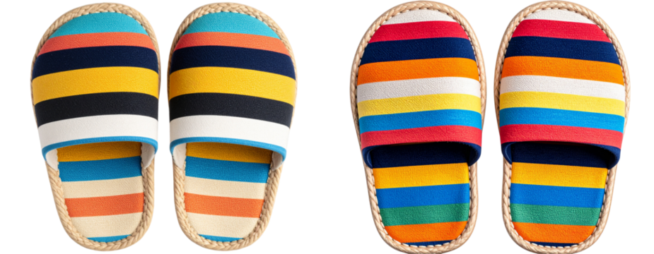 Top View of Colorful Striped Espadrilles, Transparent Background